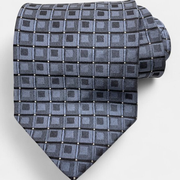Murano Silk Tie Geometric Cubes Blue Formal Business Dress - Picture 2 of 6